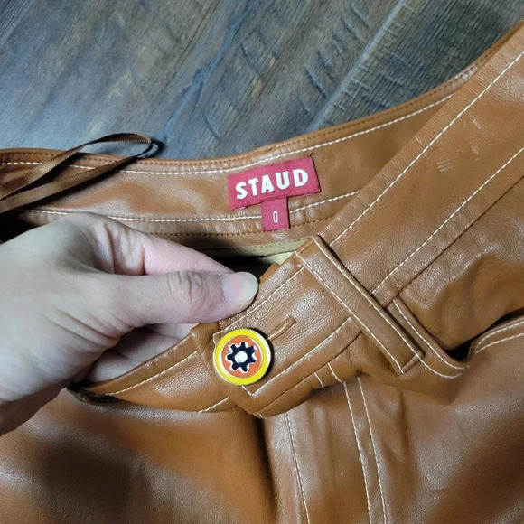 Staud Eli Vegan Leather Pant Cognac Brown Caramel Size 0 - Picture 6 of 10